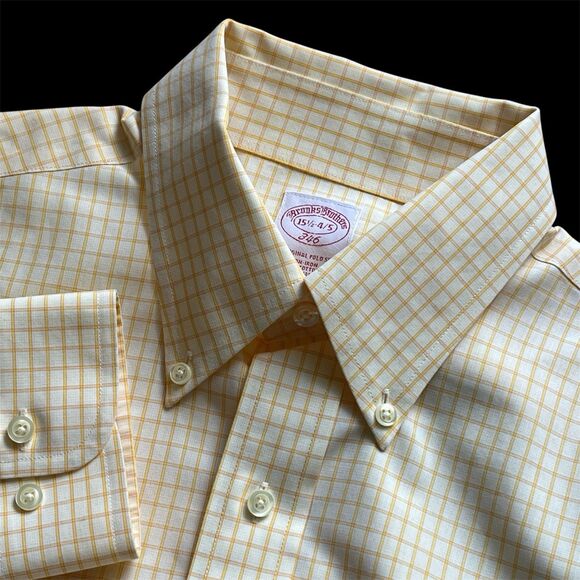 Brooks Brothers Yellow Check Long-Sleeve Button Down Dress Shirt 15.5-4/5 - Picture 1 of 6